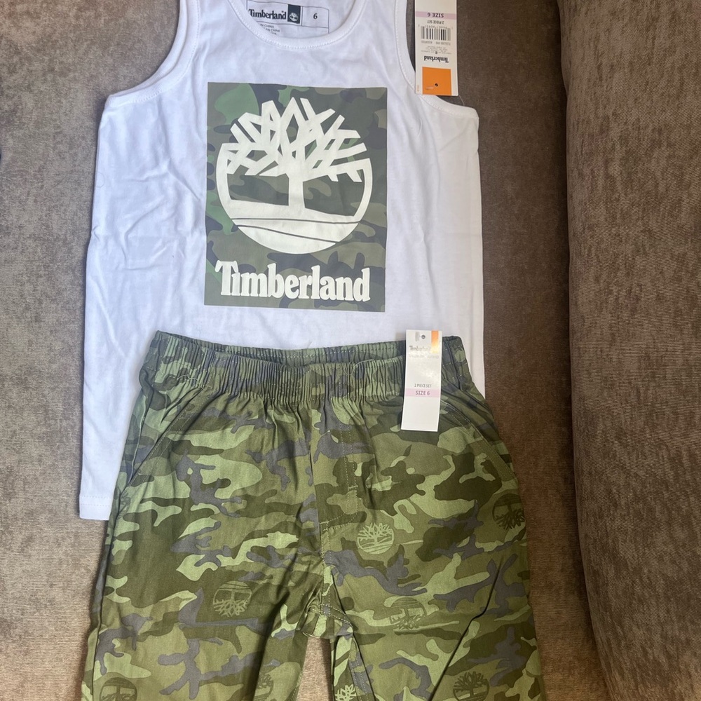 Timberland White and Green Kids Matching Set